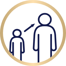 Icon with 2 people. The one on the left is shorter than the other and an arrow points out their height difference